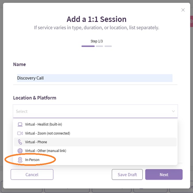 add service 2 - location and platform_inperson